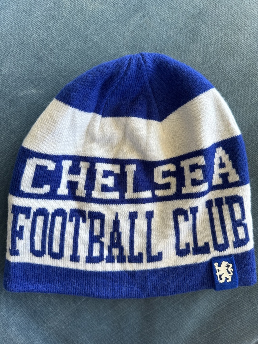 Chelsea FC Blue White Knit Beanie Hat Soccer Football Club EUC Unisex